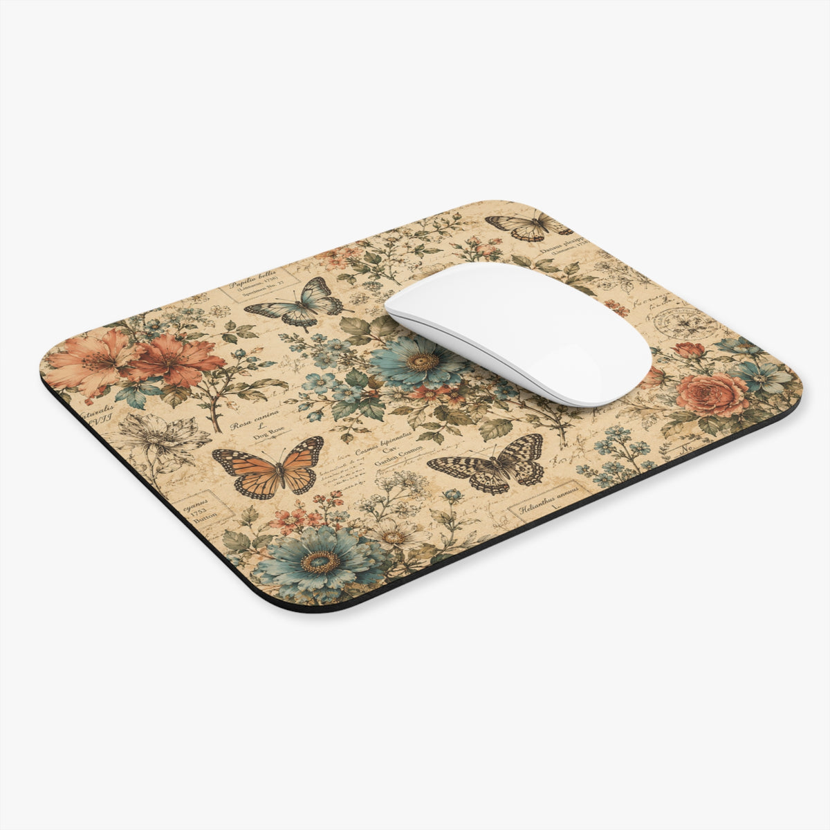 Vintage Botanical Butterfly Mouse Pad | Cottagecore Floral Desk Accessory | Antique Nature Inspired Workspace Decor