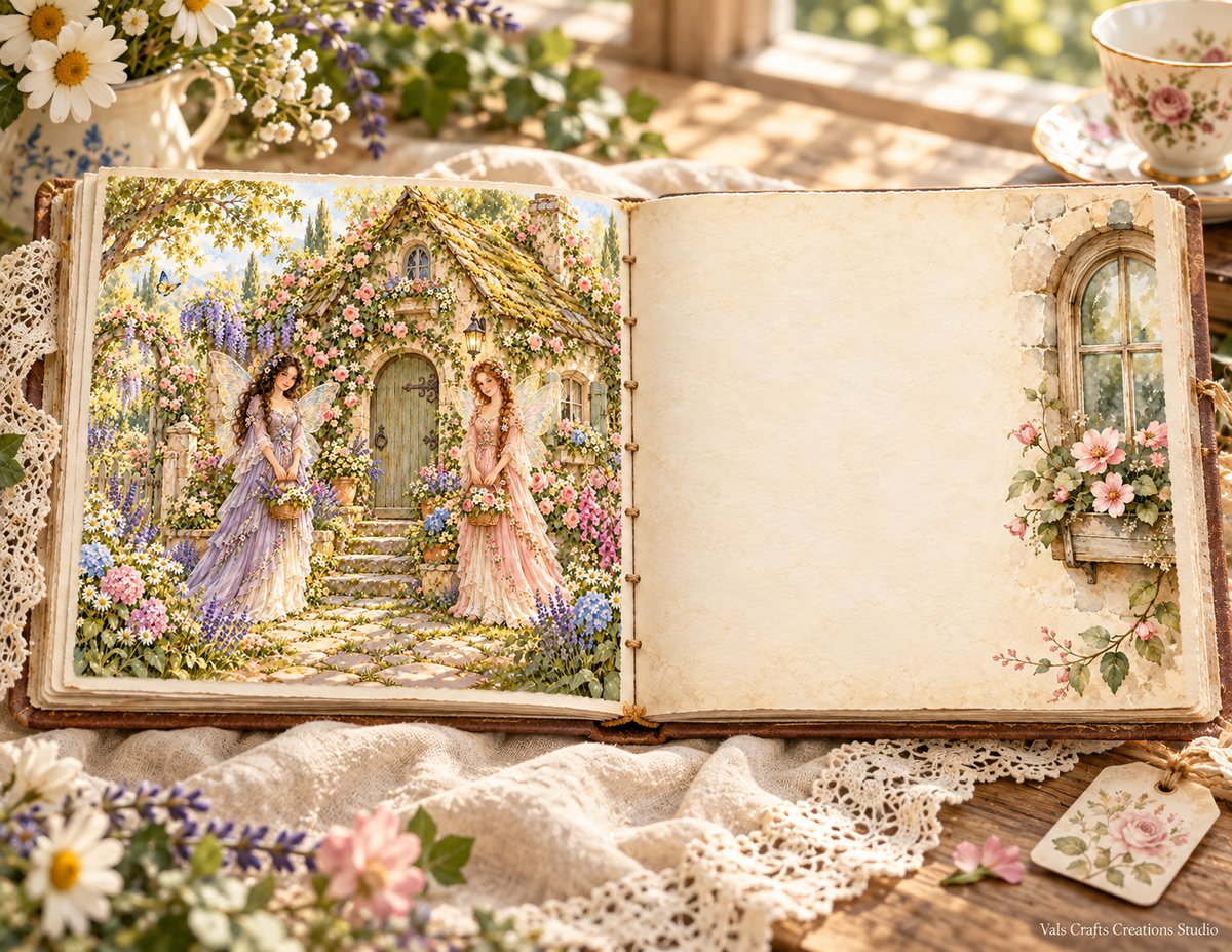 Fairies Garden printed paper kit open garden journal lifestyle mockup
