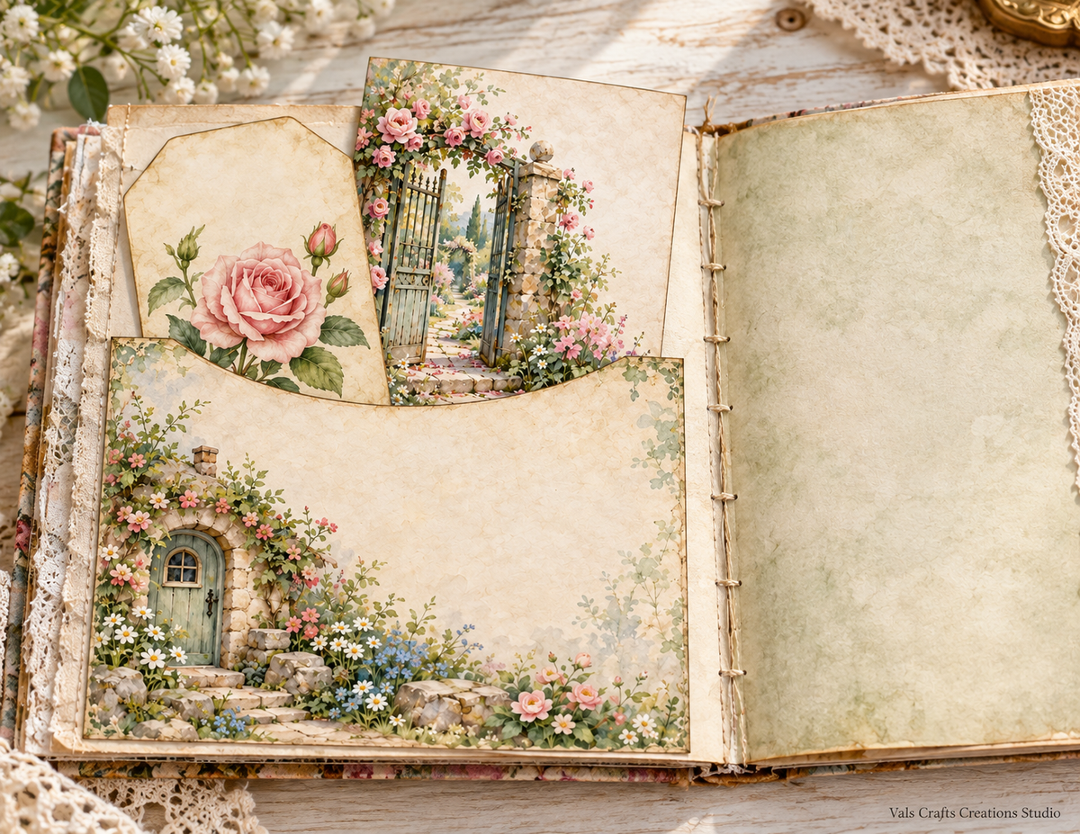 Fairies Garden printed paper kit pocket page detail lifestyle mockup