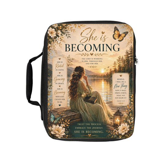 She Is Becoming Christian Bible Cover | Zippered Bible Case with Handle