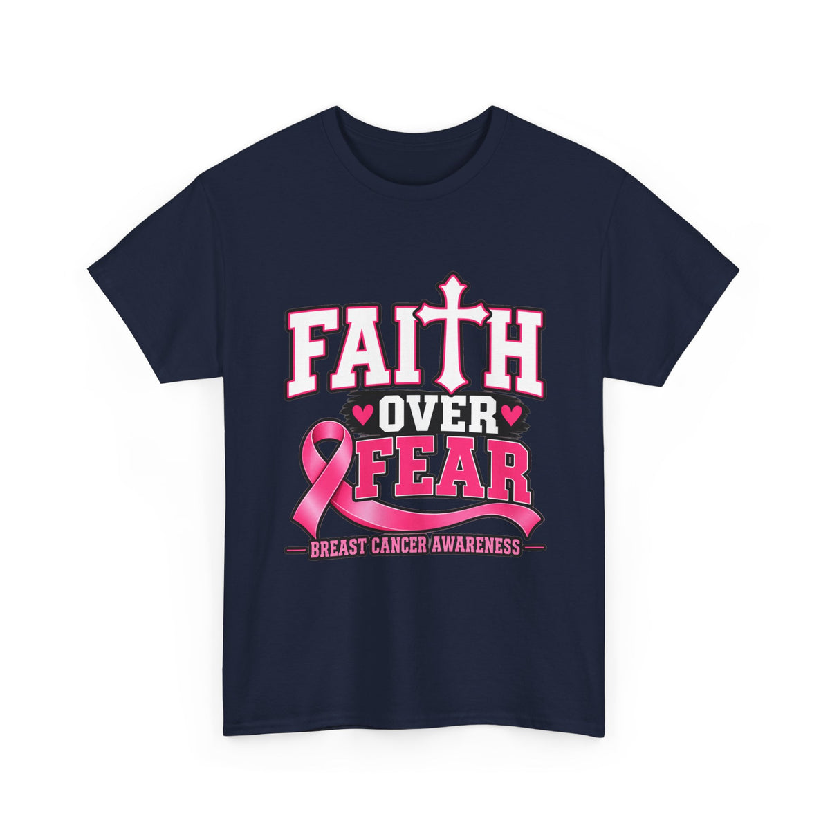 Faith Over Fear breast cancer awareness shirt in Navy