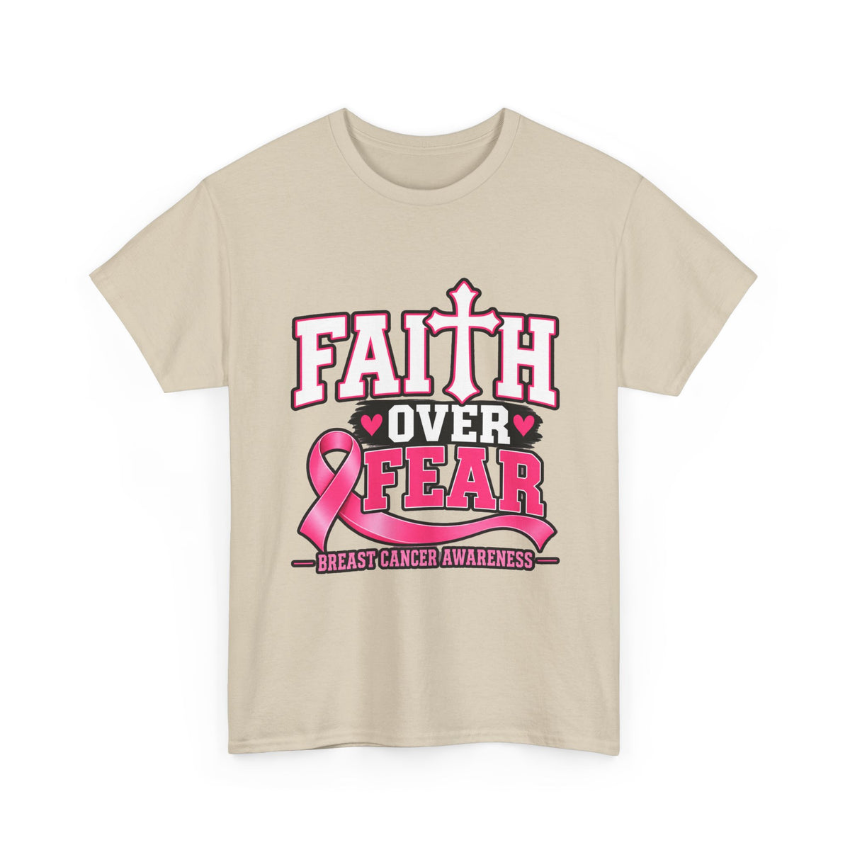 Faith Over Fear breast cancer awareness shirt in Sand