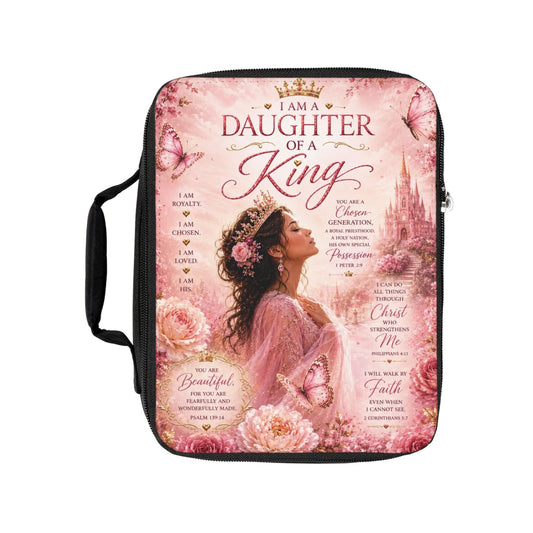 Daughter of a King Christian Bible Cover | Zippered Bible Case with Handle
