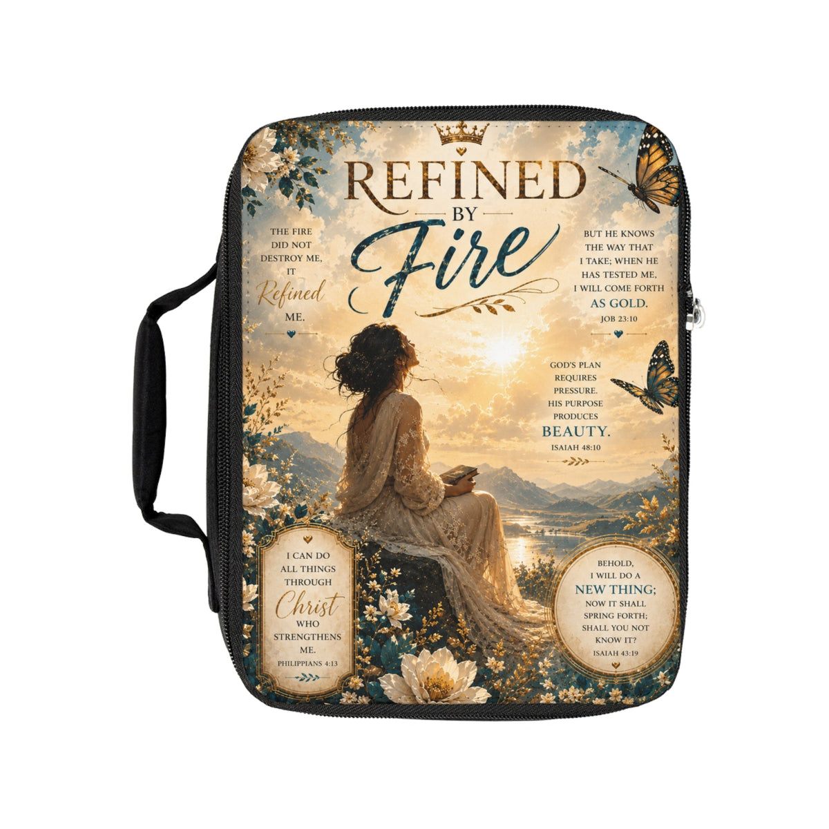 Refined by Fire Christian Bible Cover | Zippered Bible Case with Handle