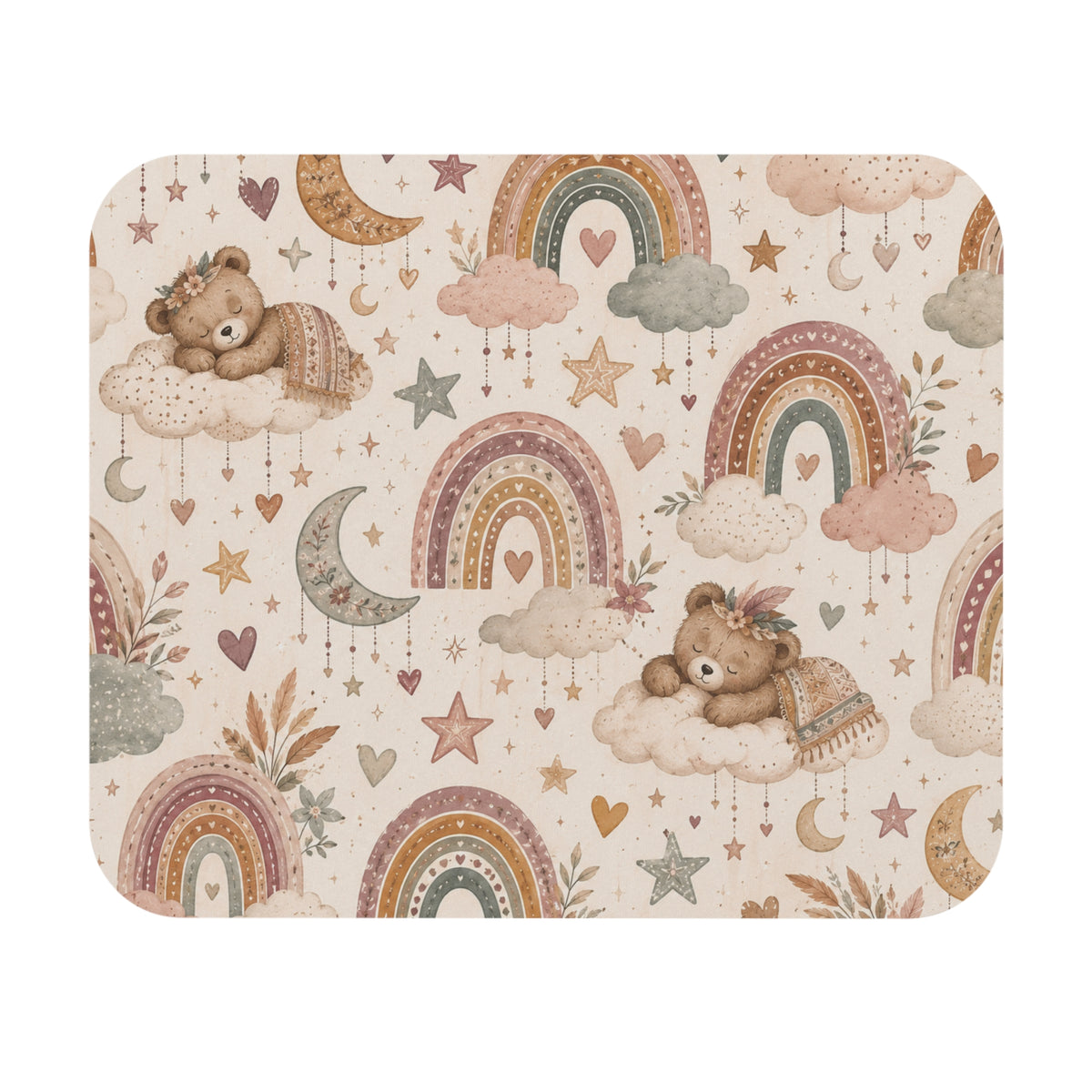 Boho Rainbow Teddy Bear Mouse Pad | Nursery Inspired Desk Accessory | Dreamy Rainbow Workspace Decor | Cute Gift for Her