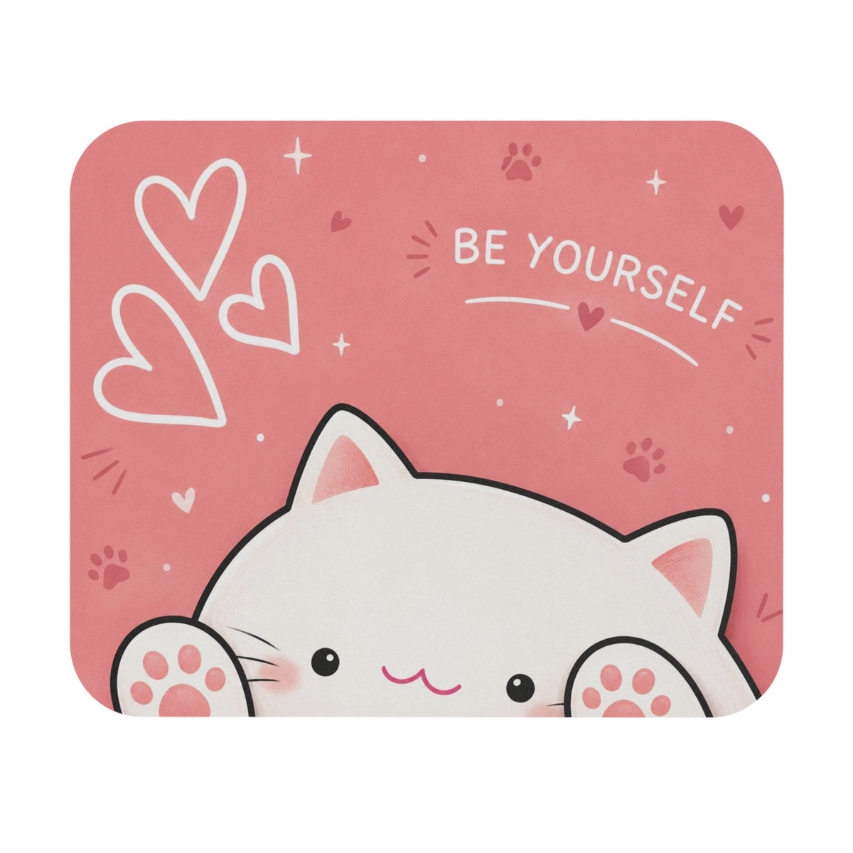 Cute Peeking Cat Be Yourself mouse pad | Pink Kawaii Desk Mat