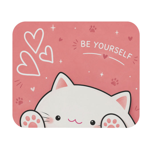 Cute Peeking Cat Be Yourself mouse pad | Pink Kawaii Desk Mat