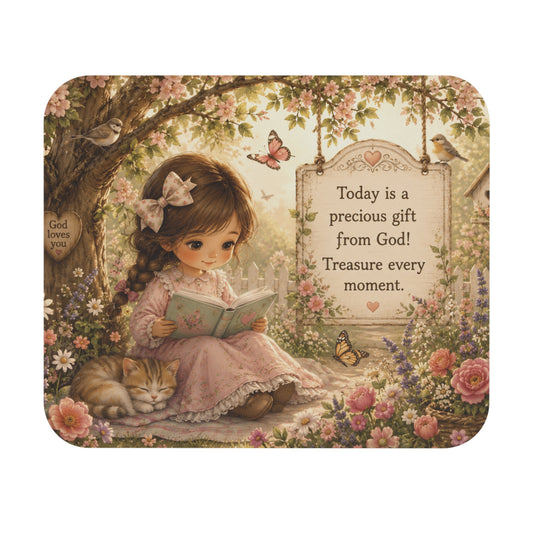 Today Is a Precious Gift from God Mouse Pad | Christian Desk Accessory | Inspirational Faith Gift | Cottage Garden Workspace Decor