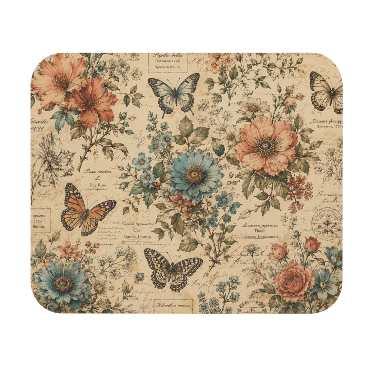 Vintage Botanical Butterfly Mouse Pad | Cottagecore Floral Desk Accessory | Antique Nature Inspired Workspace Decor