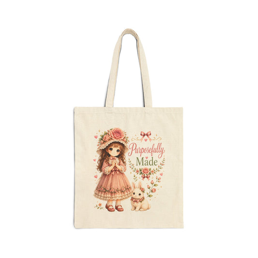 Christian Canvas Tote Bag, Rose Cottagecore Gift, Faith Tote- Purposefully Made