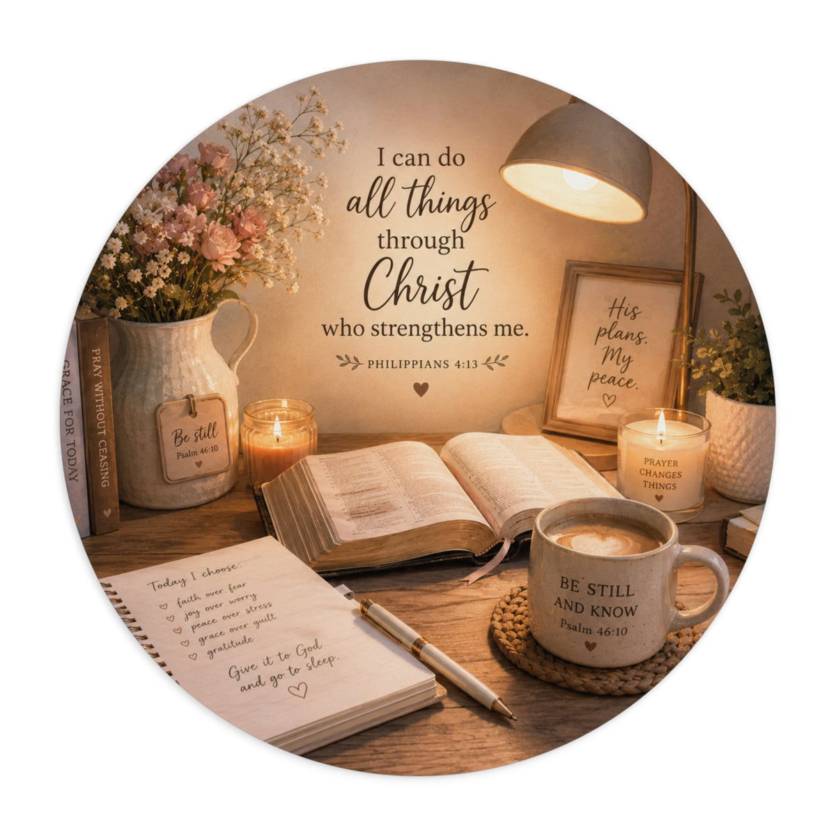 Philippians 4:13 Round Mousepad – Faith & Encouragement Desk Pad