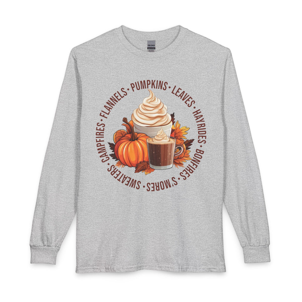 Fall pumpkins coffee long sleeve shirt in Sport Grey