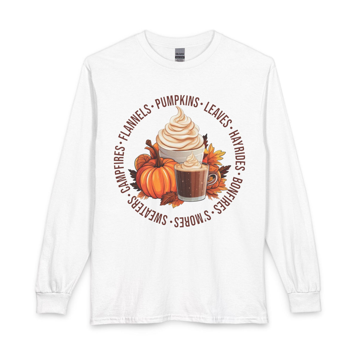 Fall pumpkins coffee long sleeve shirt in White