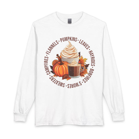 Fall pumpkins coffee long sleeve shirt in White