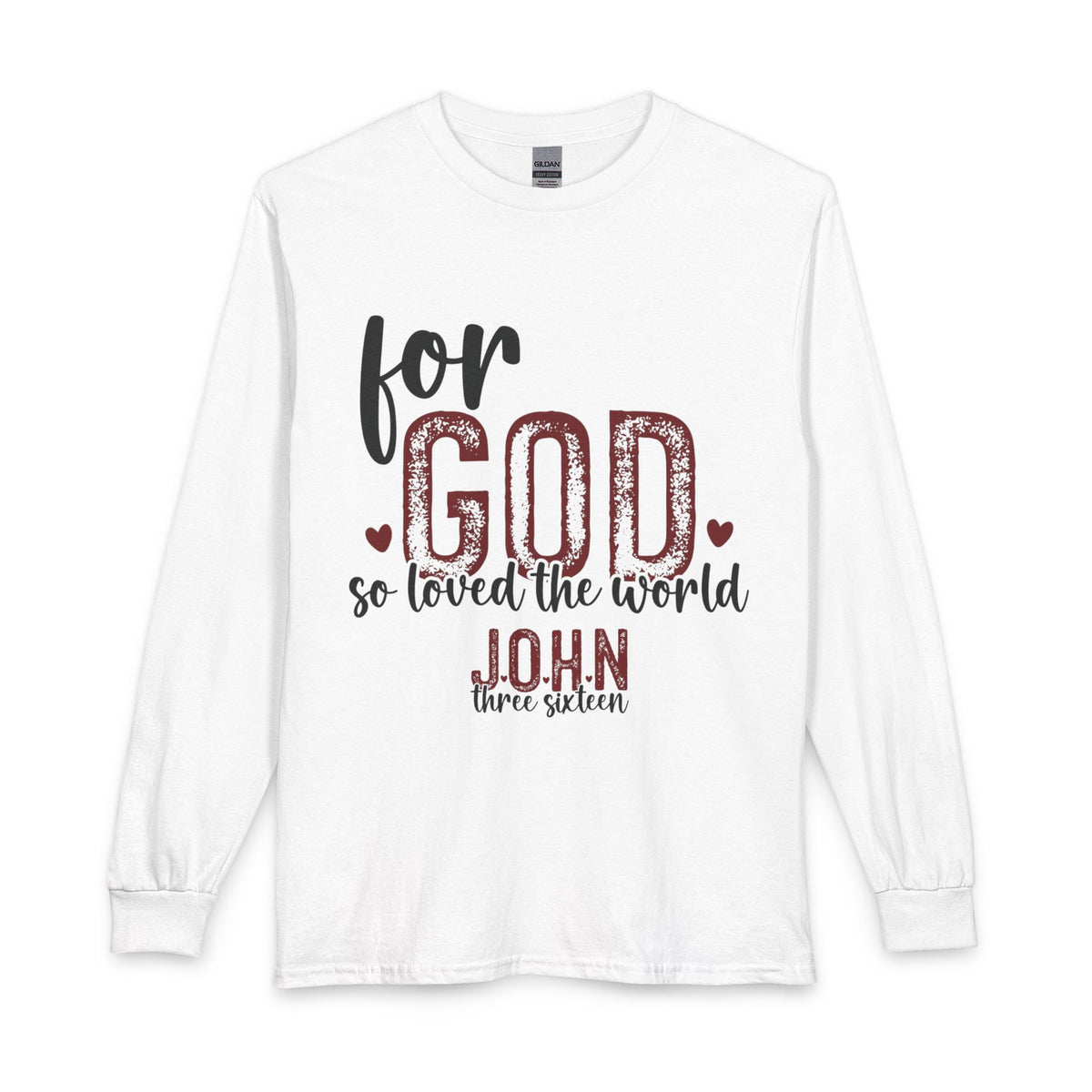John 3:16 long sleeve shirt in White, front view