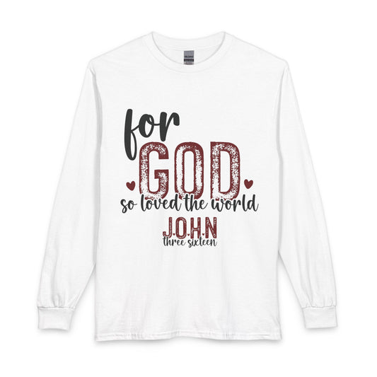 John 3:16 long sleeve shirt in White, front view