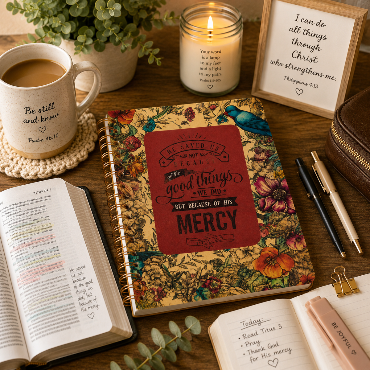 He Saved Us Christian Inspirational Spiral Notebook