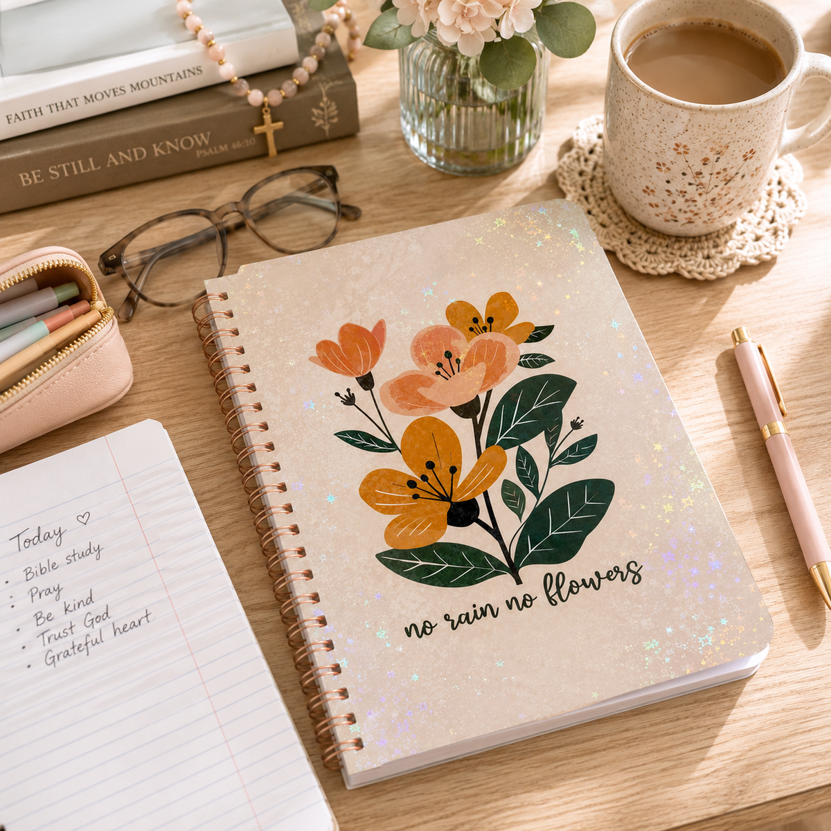 No Rain No Flowers Spiral Notebook