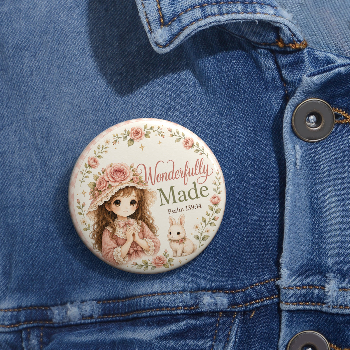 Wonderfully Made Christian Pin Button – Psalm 139:14 – 2.25 Inch