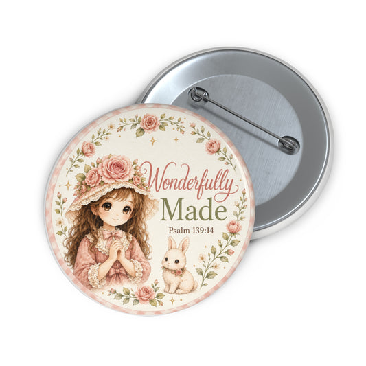Wonderfully Made Christian Pin Button – Psalm 139:14 – 2.25 Inch