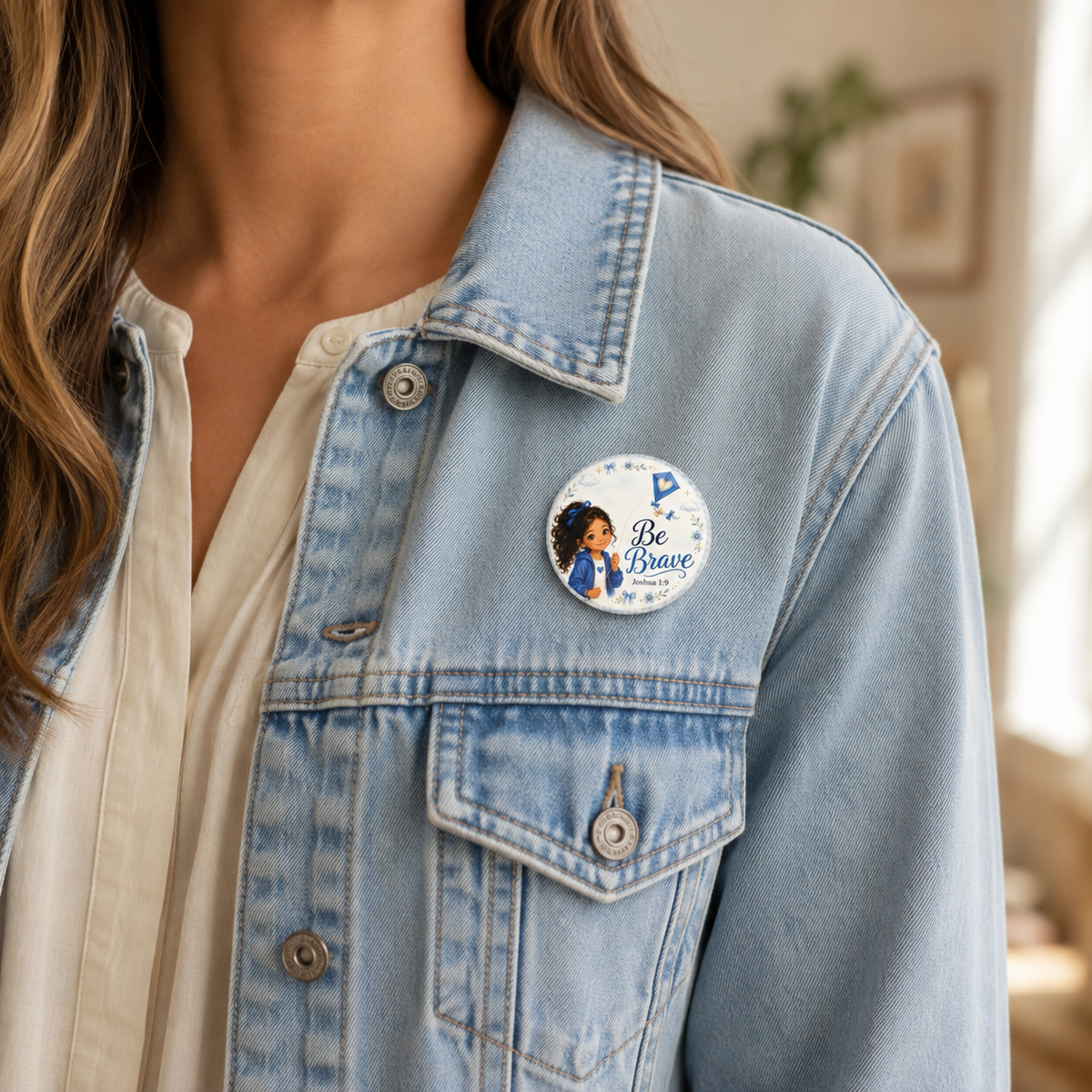 Be Brave Christian Pin Button – Joshua 1:9 – 2.25 Inch