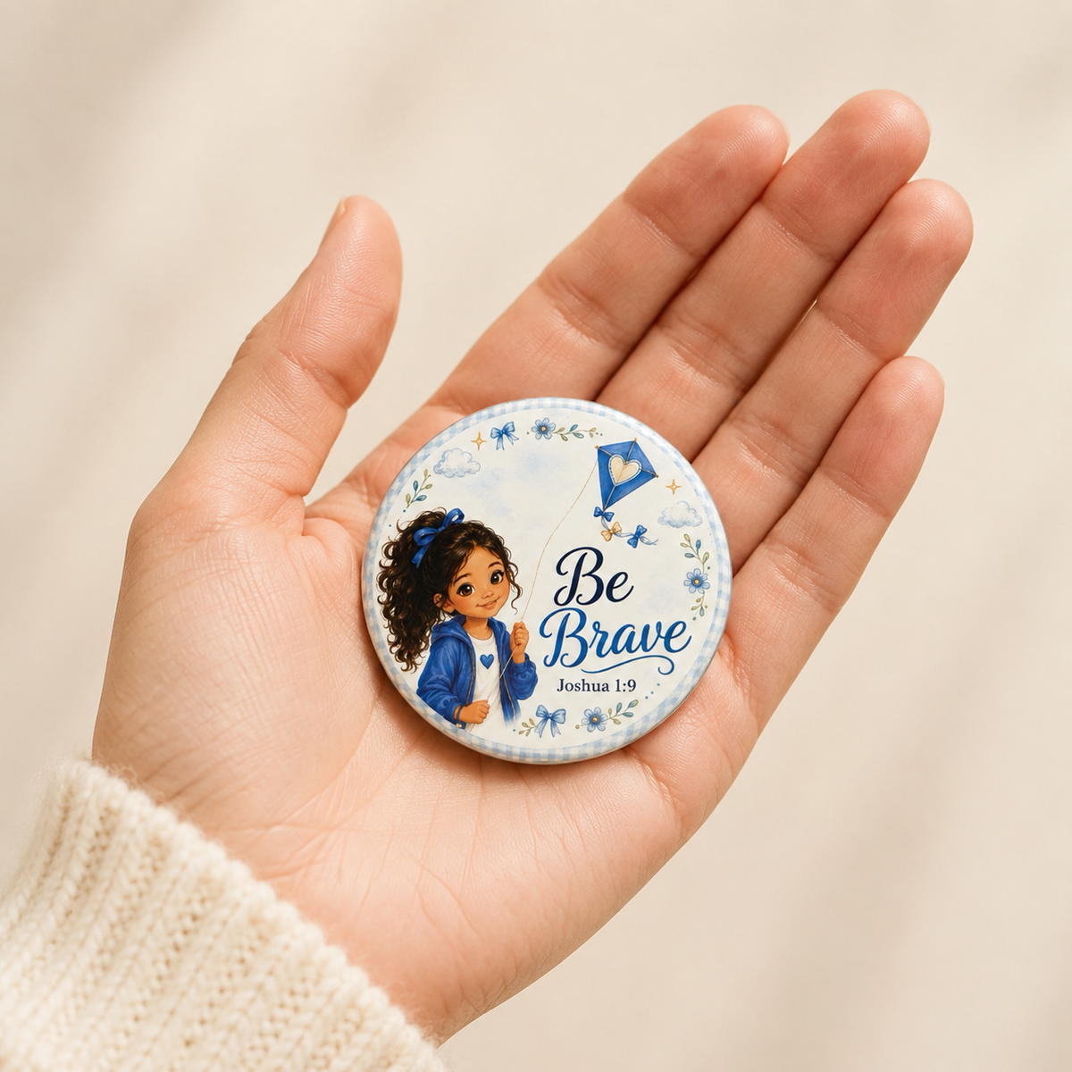 Be Brave Christian Pin Button – Joshua 1:9 – 2.25 Inch