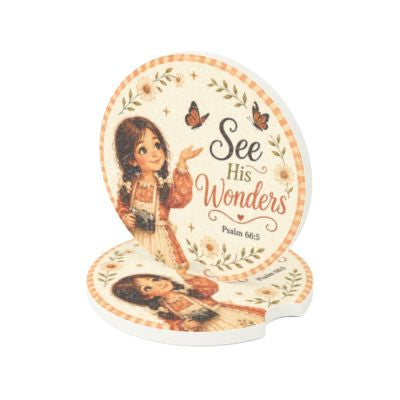 Christian Psalm 66:5 Car Coaster, See His Wonders Themed Decor for Vehicle Cup Holders