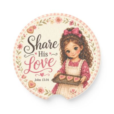Share His Love Car Coaster | Soapstone Christian Scripture John 13:34