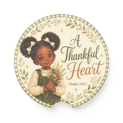 A Thankful Heart Design with Psalm 107:1 Verse, Soapstone Car Coaster