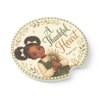 A Thankful Heart Design with Psalm 107:1 Verse, Soapstone Car Coaster
