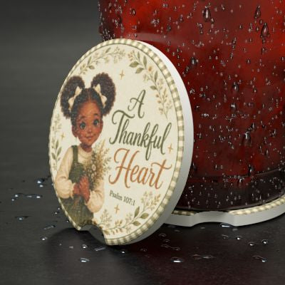 A Thankful Heart Design with Psalm 107:1 Verse, Soapstone Car Coaster