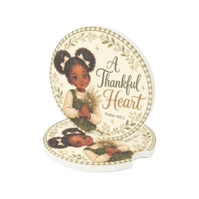 A Thankful Heart Design with Psalm 107:1 Verse, Soapstone Car Coaster