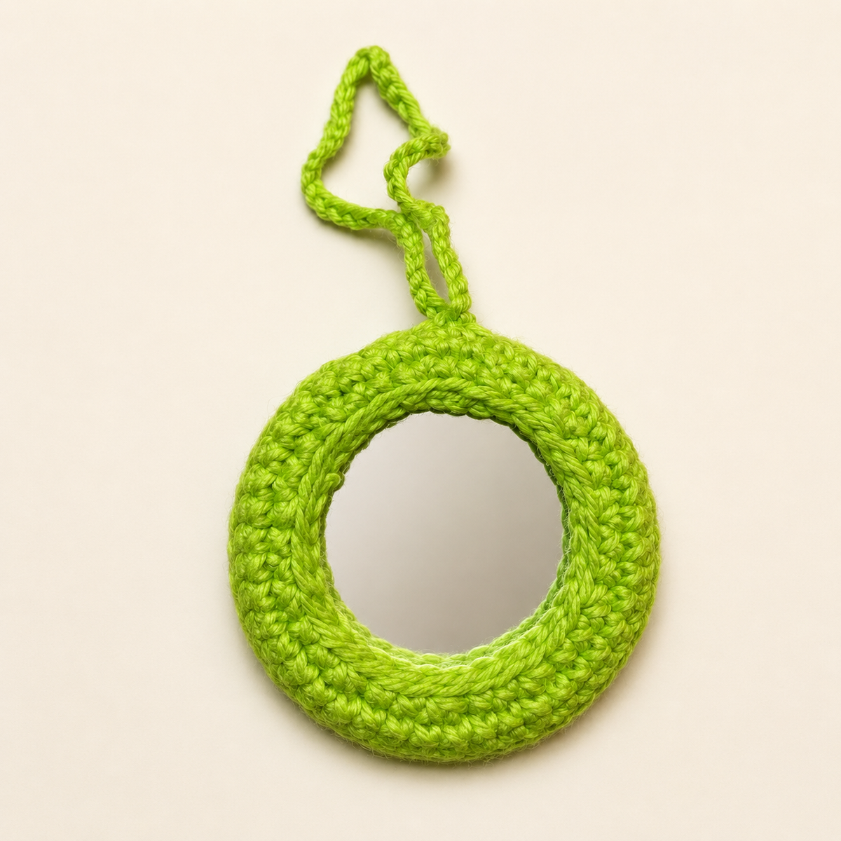 Green Frog Face Crochet Pocket Mirror Charm – Handmade Purse Accessory
