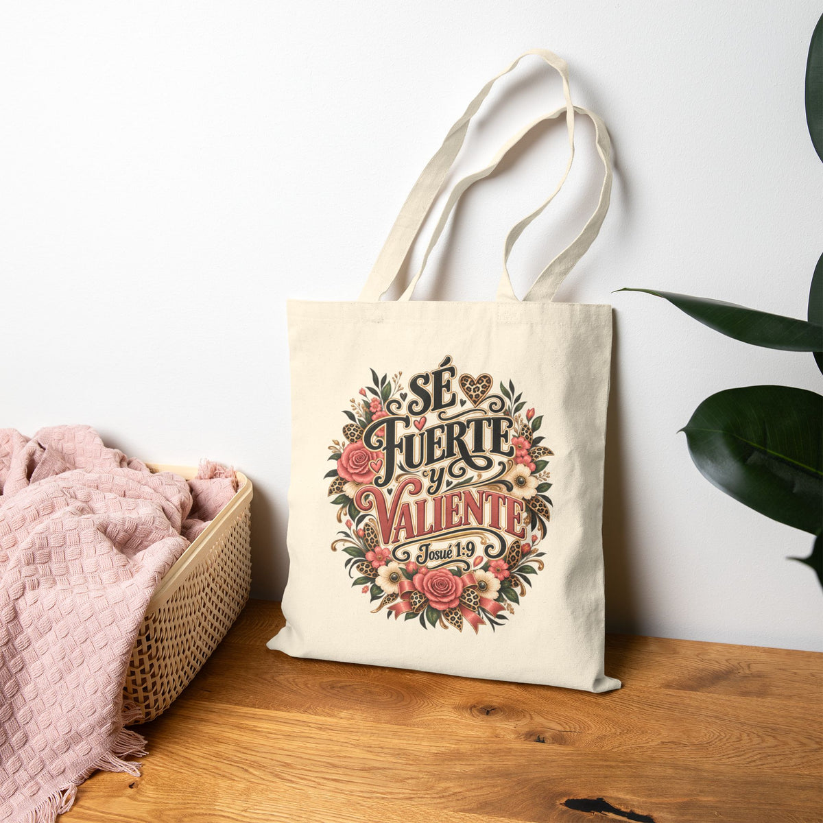 Sé Fuerte y Valiente natural canvas tote bag view 2