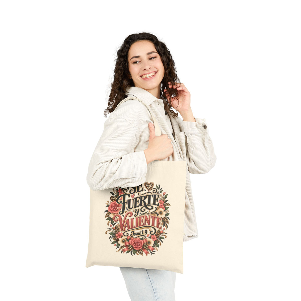 Sé Fuerte y Valiente natural canvas tote bag view 4