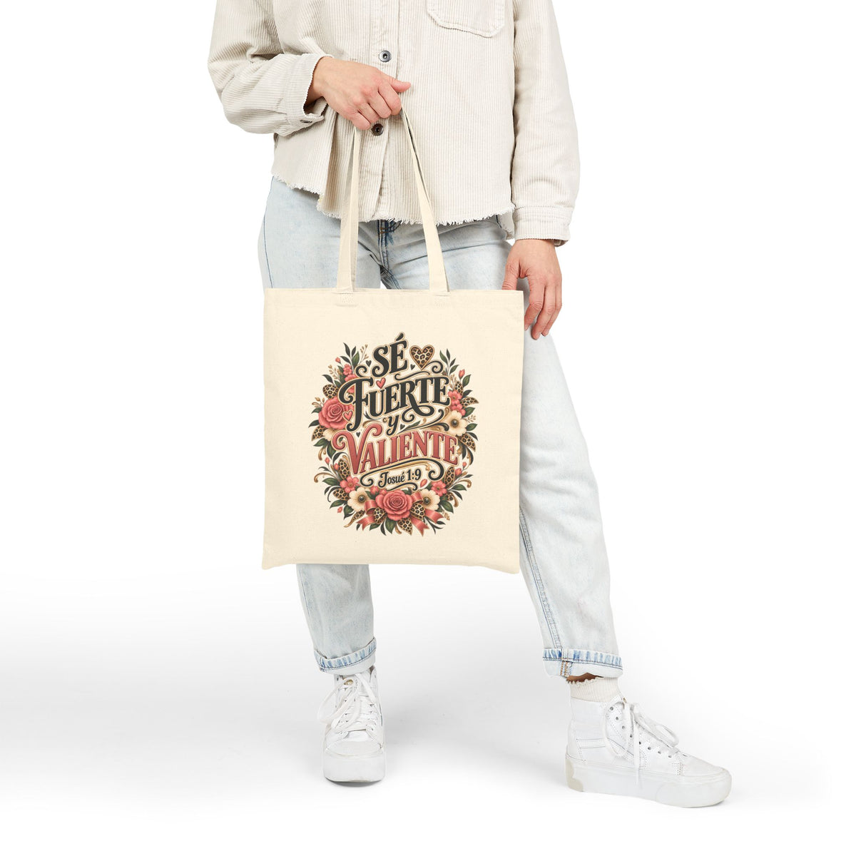 Sé Fuerte y Valiente natural canvas tote bag view 5