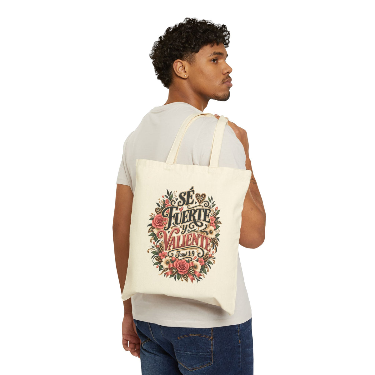 Sé Fuerte y Valiente natural canvas tote bag view 6