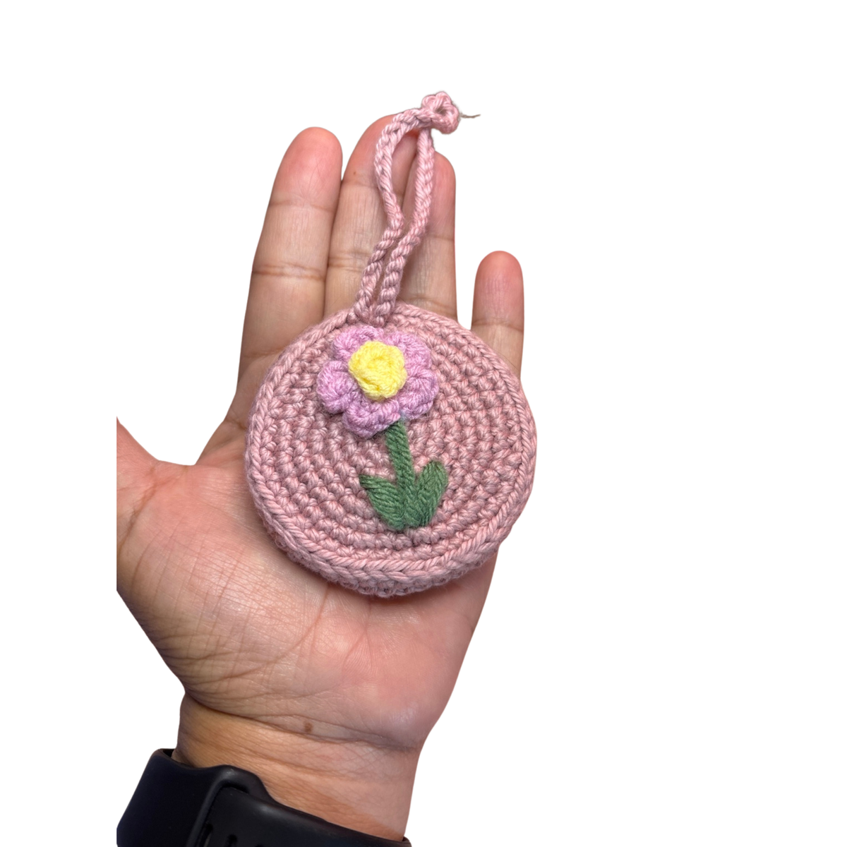 Crocheted Mirror Charm- Blush Petal