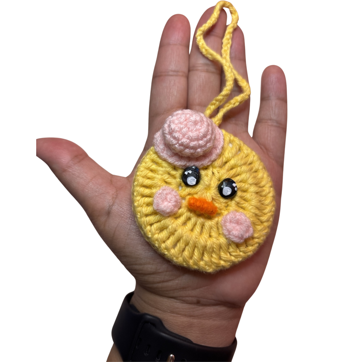Yellow Chick Crochet Pocket Mirror Charm – Handmade Purse Accessory