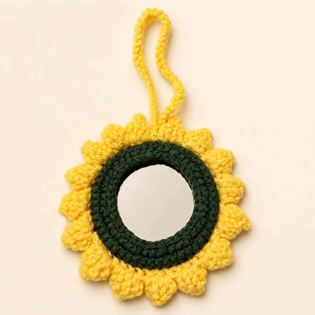 Sunflower Crochet Pocket Mirror Charm – Handmade Purse Accessory