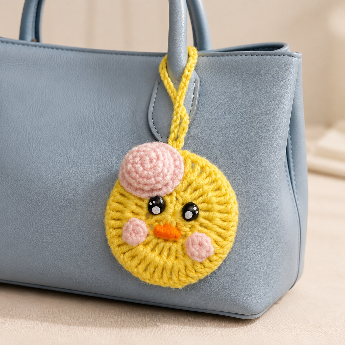 Yellow Chick Crochet Pocket Mirror Charm – Handmade Purse Accessory