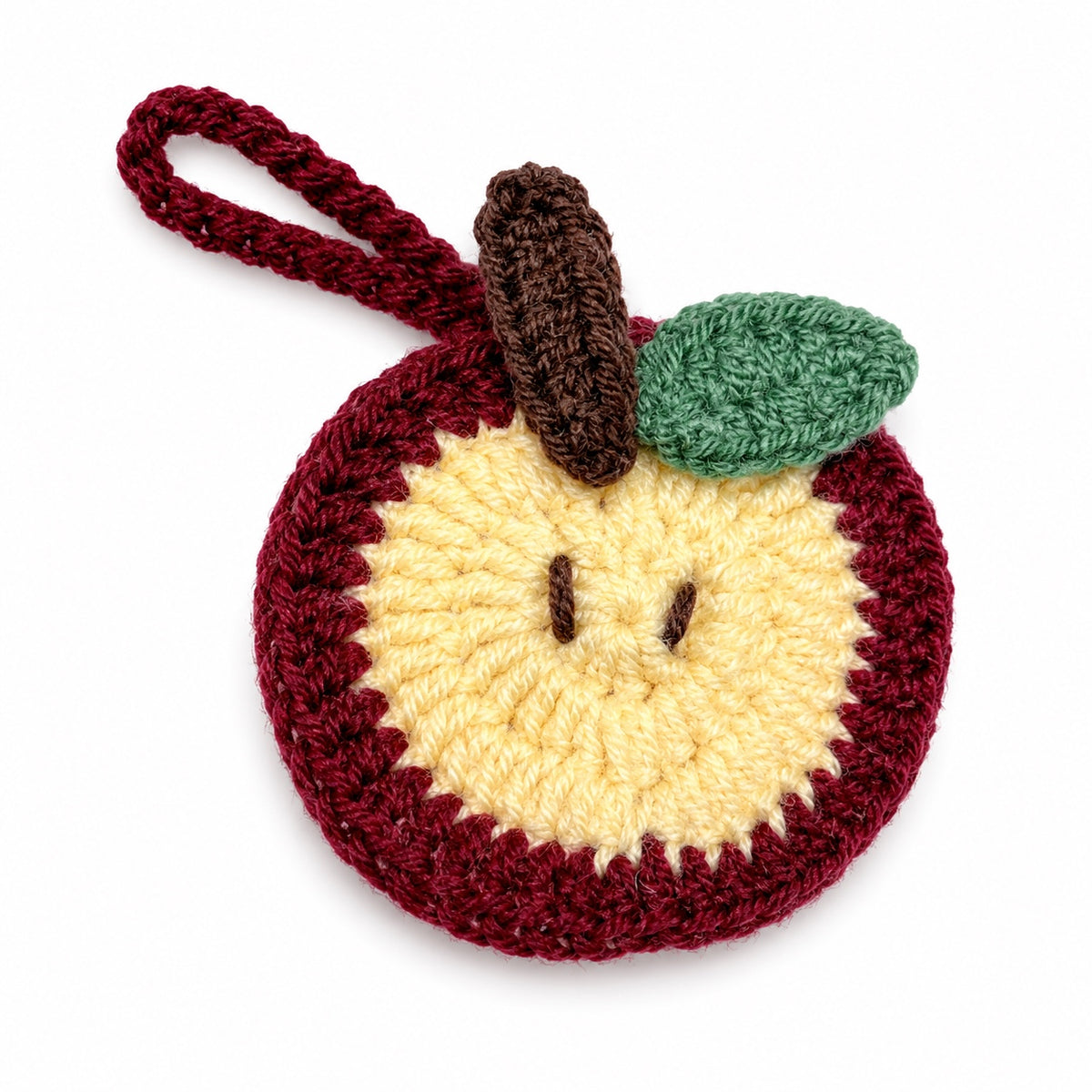Burgundy handmade crochet apple mini pouch