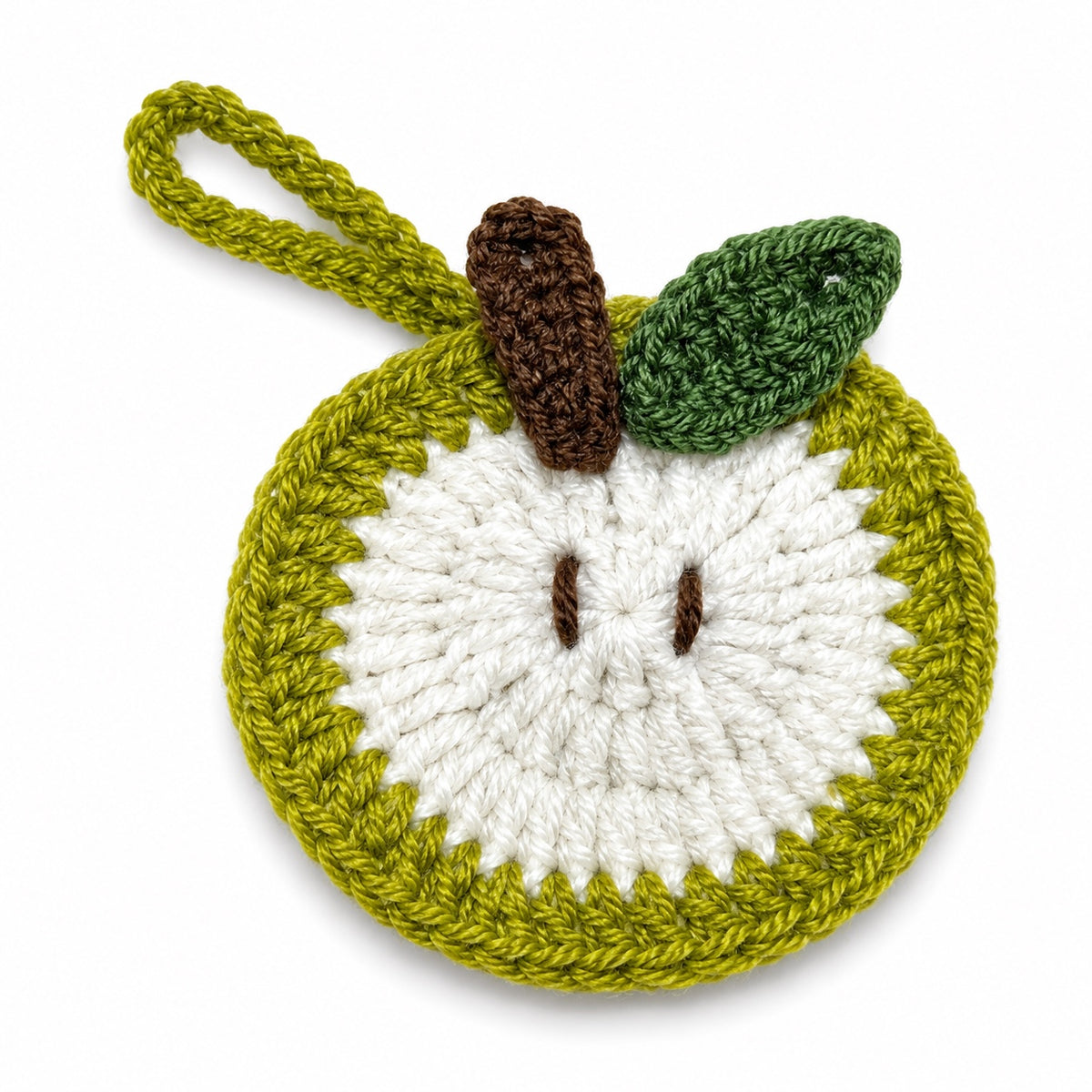 Green handmade crochet apple mini pouch
