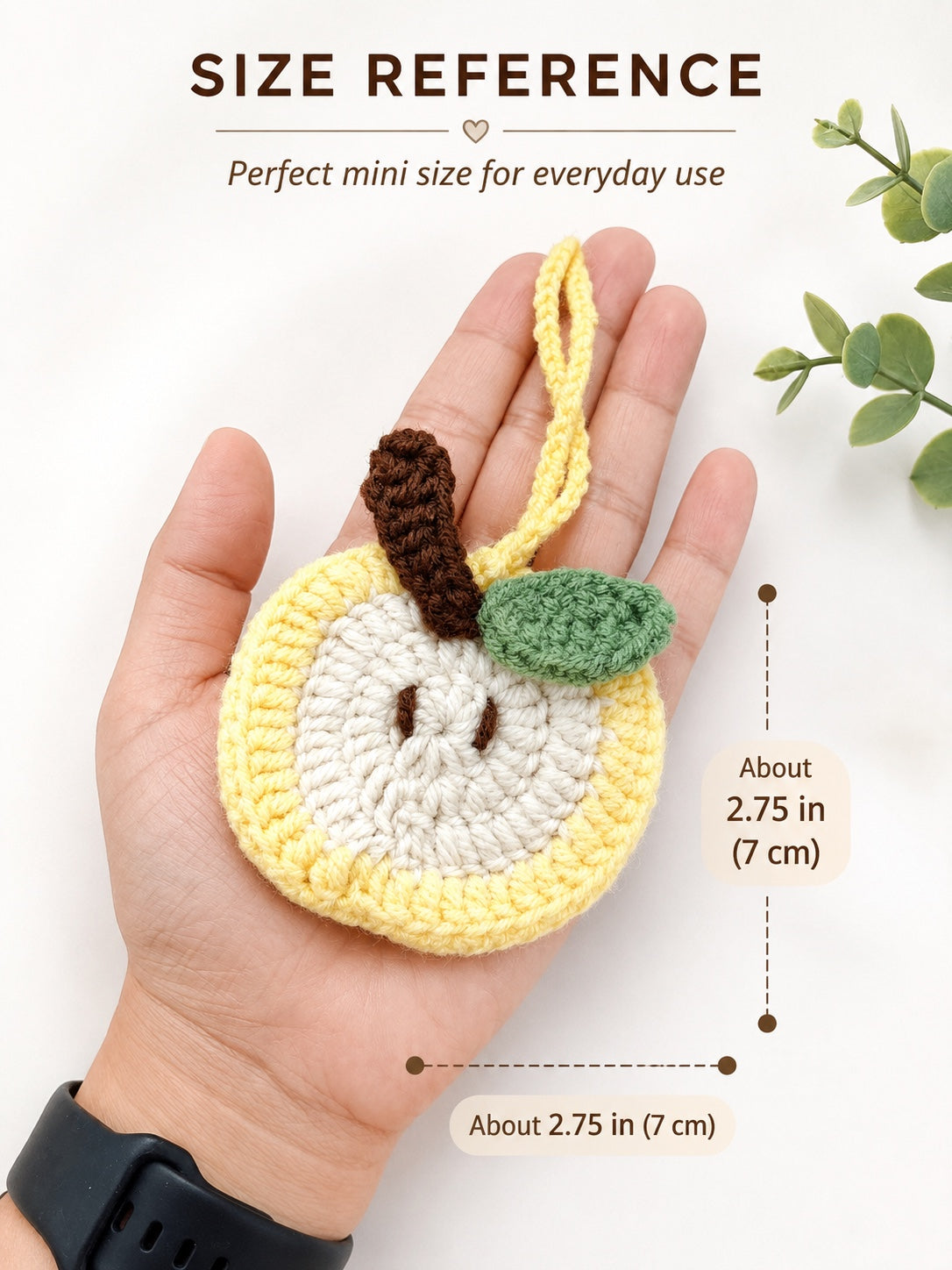 Crochet apple mini pouch size reference approximately 2.75 inches