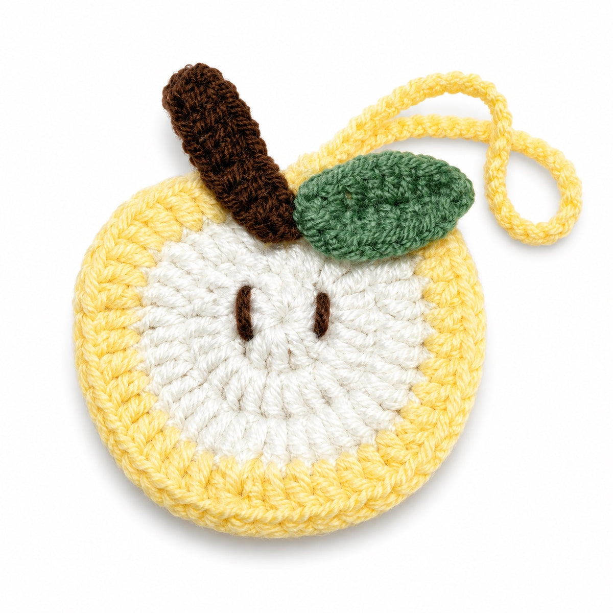 Yellow handmade crochet apple mini pouch