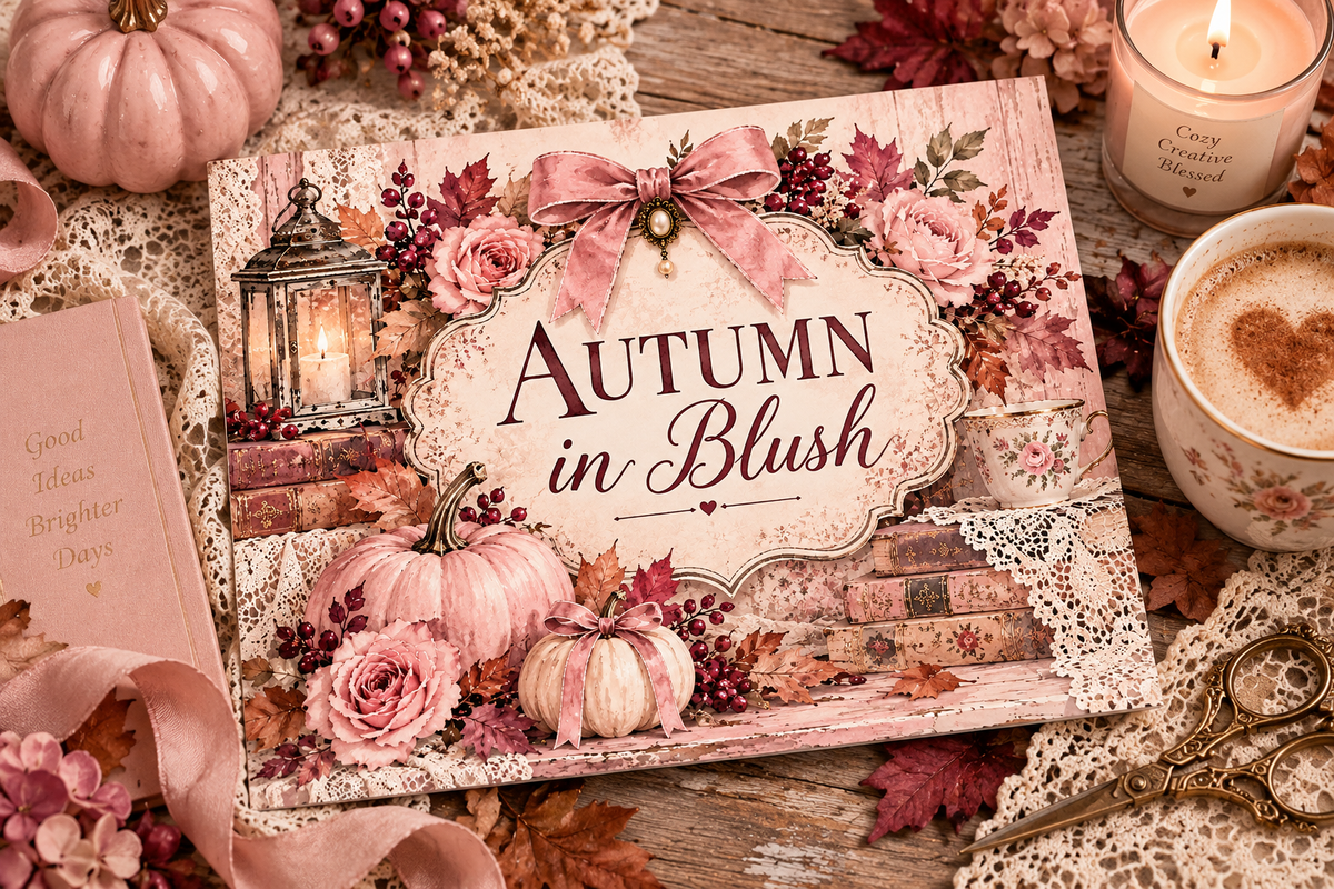 Autumn in Blush paper kit hero lifestyle mockup
