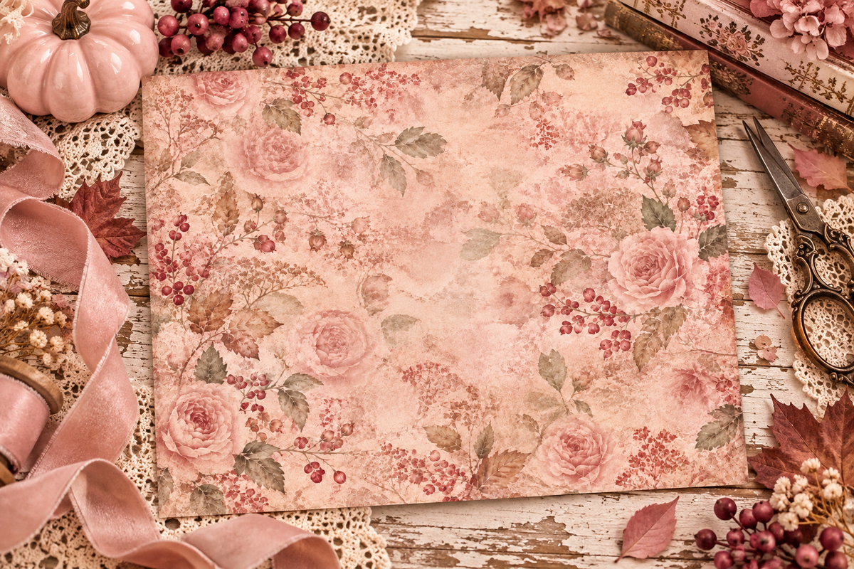 Autumn in Blush floral paper lifestyle mockup