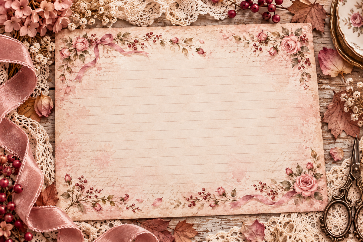 Autumn in Blush vintage letter journaling page mockup