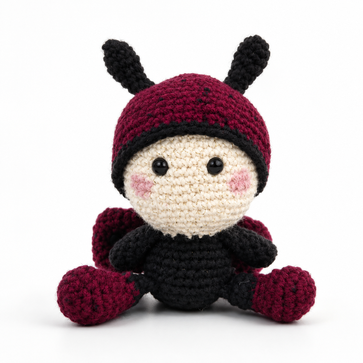 Handmade crochet Baby Ladybug plush, front view
