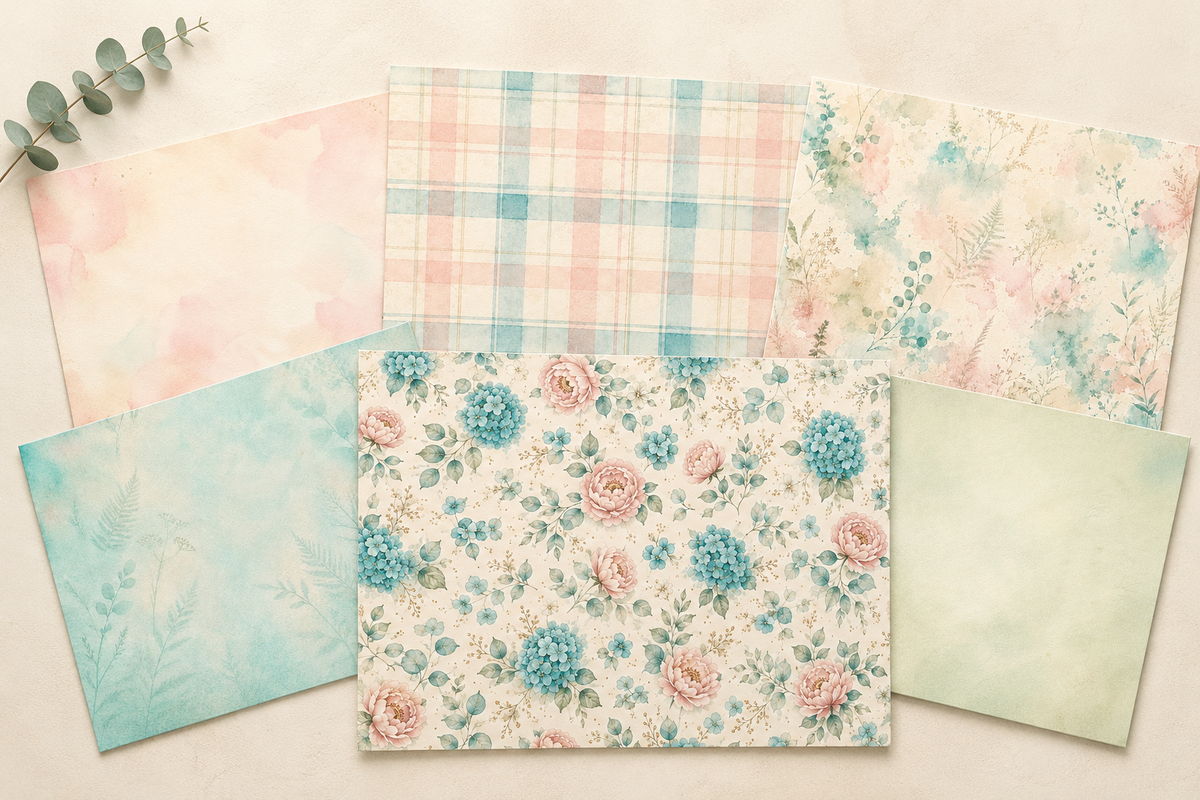 Printable coordinating watercolor floral seamless and foundation papers